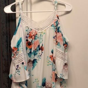 White Floral Dress with cold shoulder
